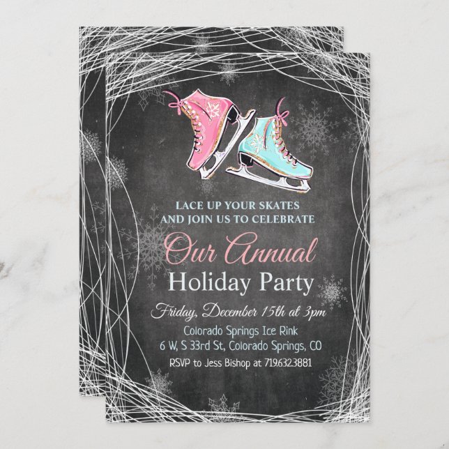 Chalk Ice Skating Holiday Party Invitation (Front/Back)