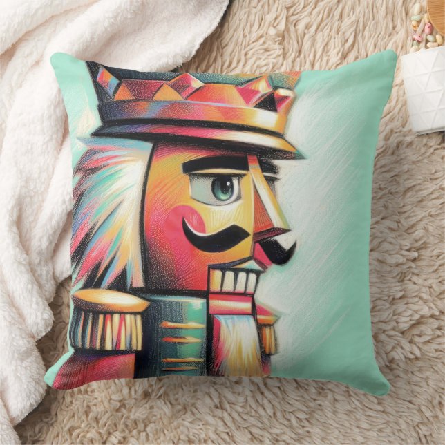 Chalk Illustrated Christmas Nutcracker Throw Pillow (Blanket)