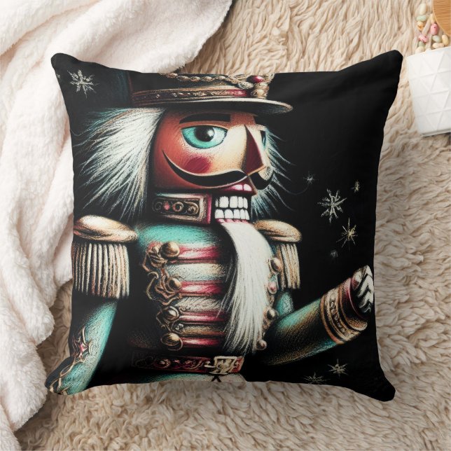Chalk Illustrated Christmas Nutcracker Throw Pillow (Blanket)