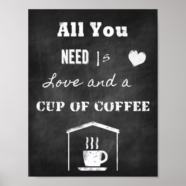 Chalk Inspirational quote about love and coffee Poster (Front)