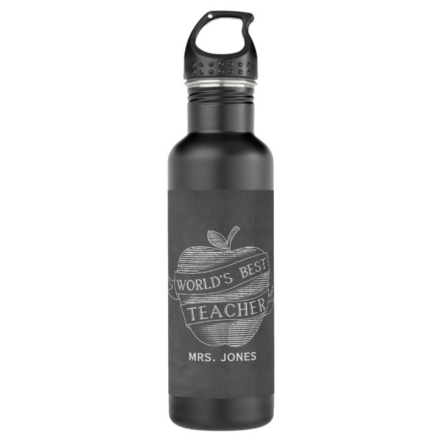 Chalk Inspired Apple Teacher Water Bottle (Front)
