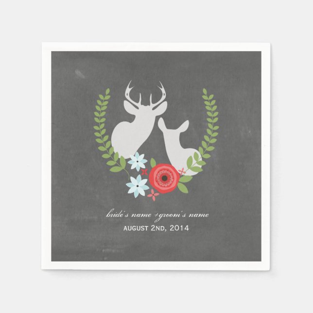 Chalk Inspired Deer Wedding Napkins (Front)