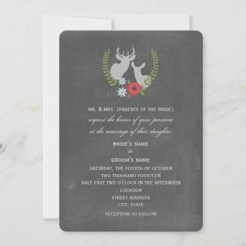 Chalk Inspired Floral Deer Wedding Invite