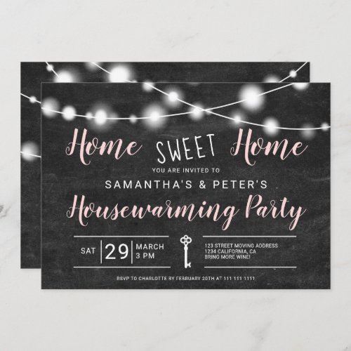 Chalk lights home sweet home housewarming party invitation