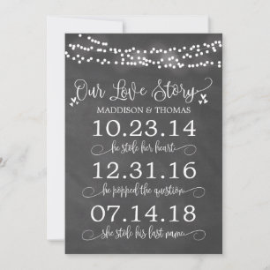 Chalk Lights Our Love Story Timeline Wedding Decor