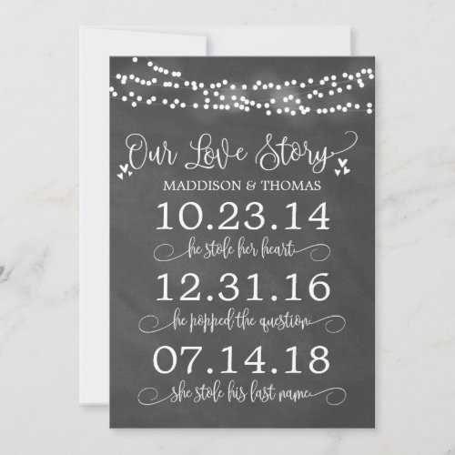 Chalk Lights Our Love Story Timeline Wedding Decor