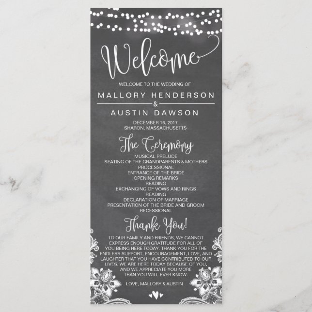 Chalk Lights Wedding Ceremony Program (Front)