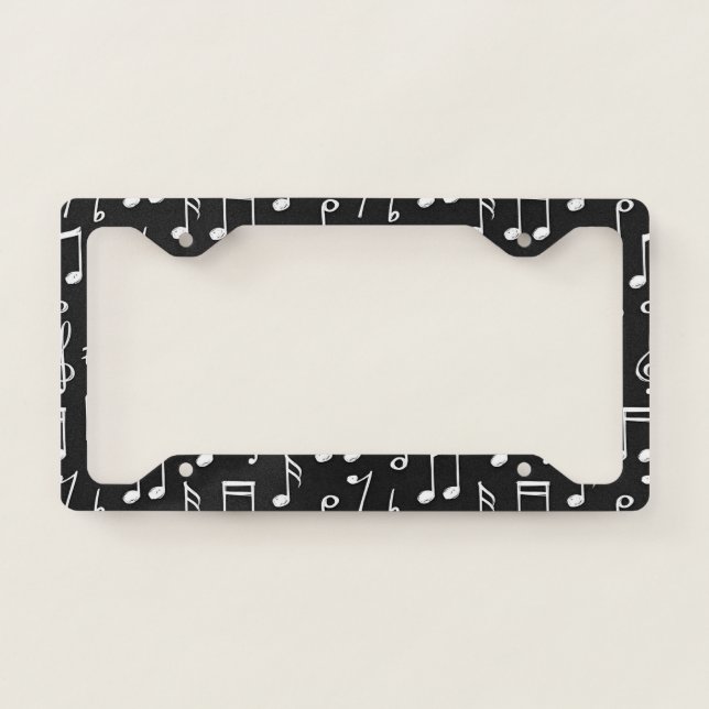 chalk music notes signs seamless pattern license plate frame (Front)