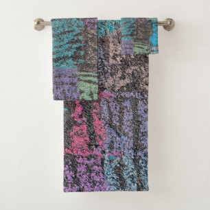 Chalk on the sidewalk art in  yellow white purple  bath towel set