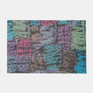 Chalk on the sidewalk art in yellow white purple doormat