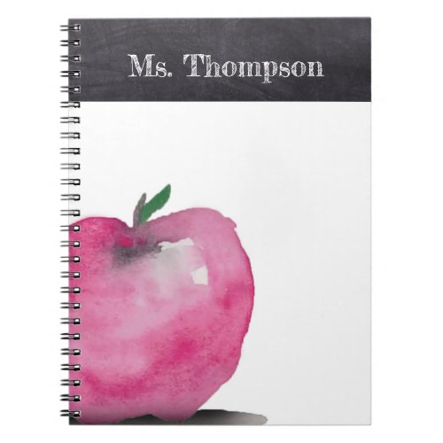 Chalk Personalized Watercolor Apple Teacher Name Notebook