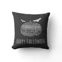 Chalk Pumpkin & Bats Chalkboard Halloween Home Throw Pillow