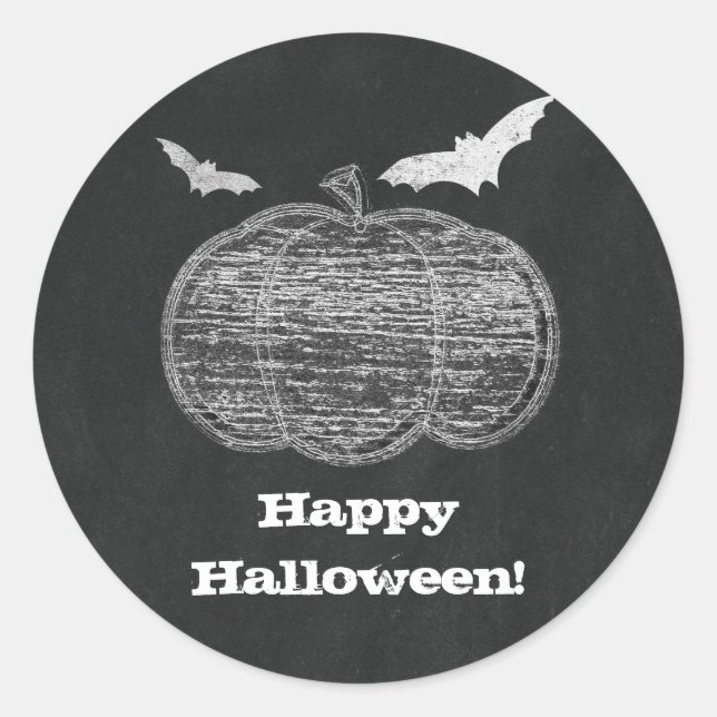 Chalk Pumpkin Chalkboard Halloween Party Favor Classic Round Sticker (Front)