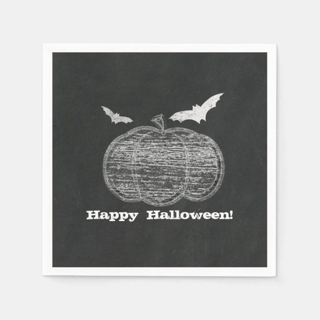 Chalk Pumpkin Chalkboard Halloween Party Napkins (Front)