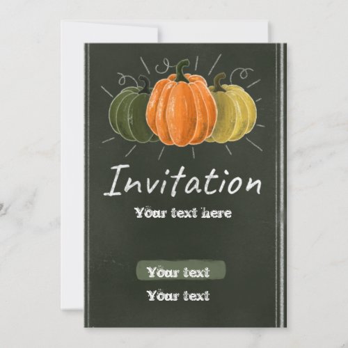 Chalk Pumpkin on black board Invitation