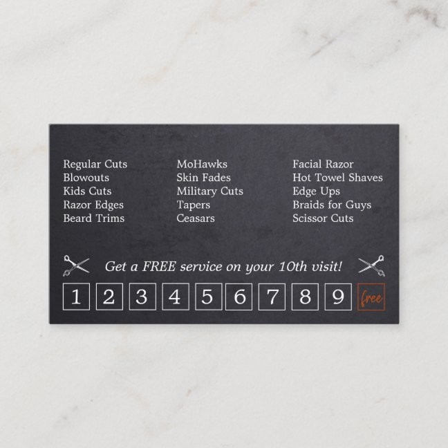 Chalk Scissor hipster Barber shop loyalty Business Card