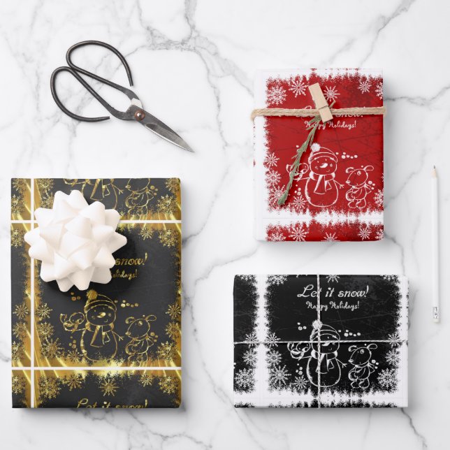 Chalk Snowman-Let It Snow Wrapping Paper Sheets (Front)