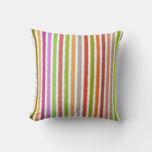 Chalk Stripes - Cream and Multi Colors Throw Pillow