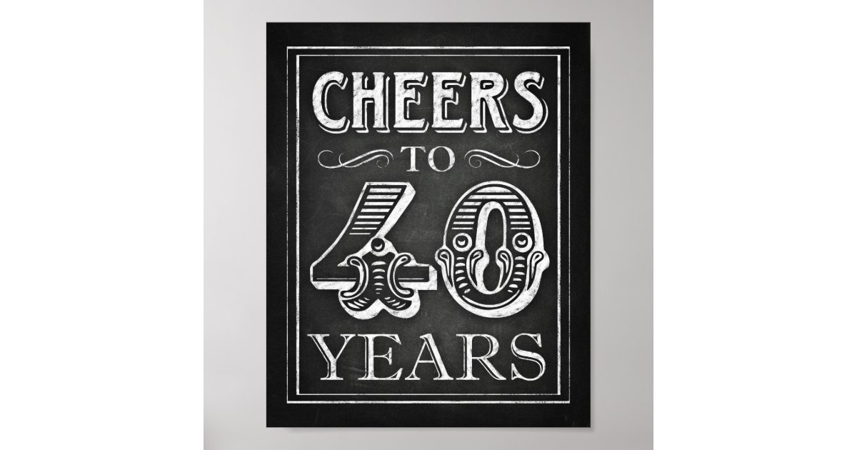 Chalk Style CHEERS TO 40 YEARS Sign Print | Zazzle