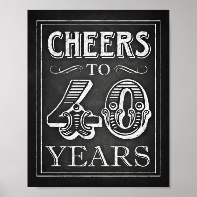 Chalk Style CHEERS TO 40 YEARS Sign Print (Front)