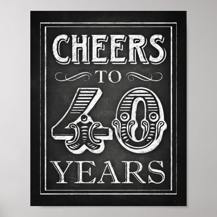 Chalk Style CHEERS TO 40 YEARS Sign Print | Zazzle