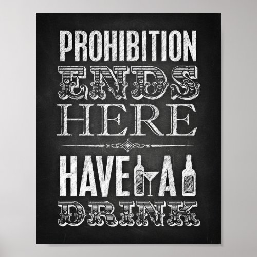 Chalk Style Party Signs  PROHIBITION ENDS HERE