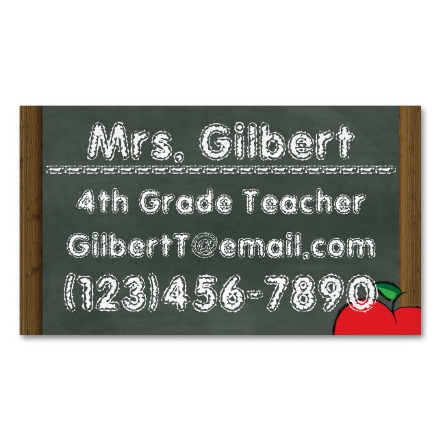 Chalk Teachers Information Magnetic Business Cards (Front)