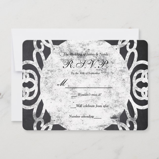 Chalk Vintage Frame Elegant Wedding RSVP Card (Front)