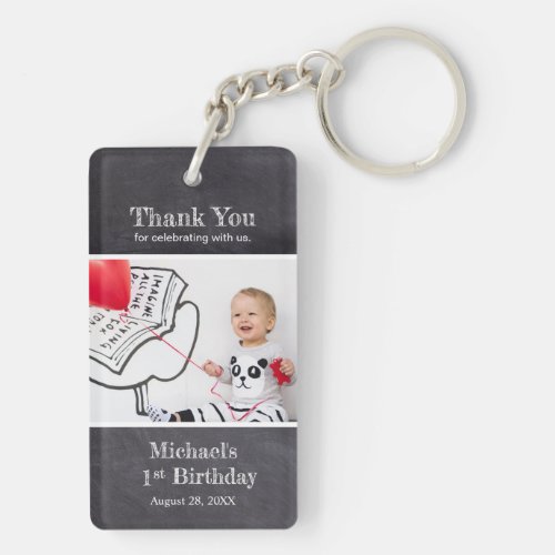 Chalkboard 1st Birthday Boy Photo Name Keychain