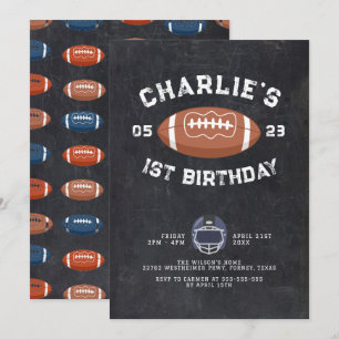 Chalkboard 1st Birthday Football Party Invitation