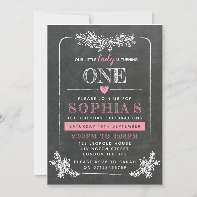 Chalkboard 1st Birthday Invitation (Front)