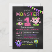 Chalkboard 1st Birthday Little Monster Girl Party Invitation (Front)