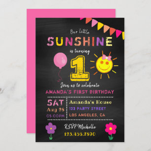 Chalkboard 1st Birthday Little Sunshine Girl Party Invitation