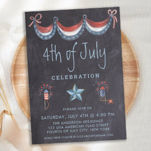 Chalkboard 4th of July Vintage Patriotic Party Invitation