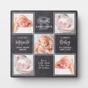 Chalkboard 5 Photo Collage Personalized New Baby Plaque