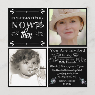 Chalkboard 70th Birthday Square Photo Invitation
