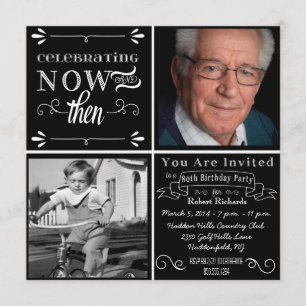 Chalkboard 80th Birthday Square Photo Invitation