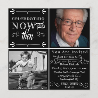 Chalkboard 80th Birthday Square Photo Invitation