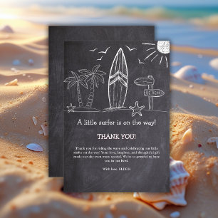 Chalkboard A Little Surfer Baby Shower Thank You Card