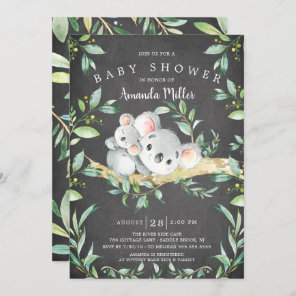 Chalkboard Adorable Koala Bear Baby Shower Invitation
