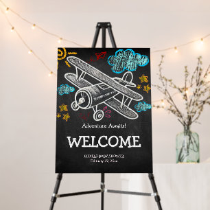 Chalkboard Adventure Awaits Airplane Baby Shower Foam Board