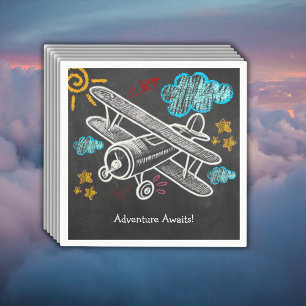 Chalkboard Adventure Awaits Airplane Baby Shower Napkins