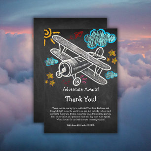 Chalkboard Adventure Awaits Airplane Baby Shower Thank You Card