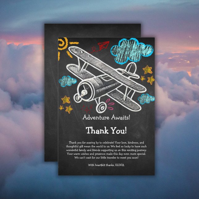 Chalkboard Adventure Awaits Airplane Baby Shower Thank You Card (Creator Uploaded)