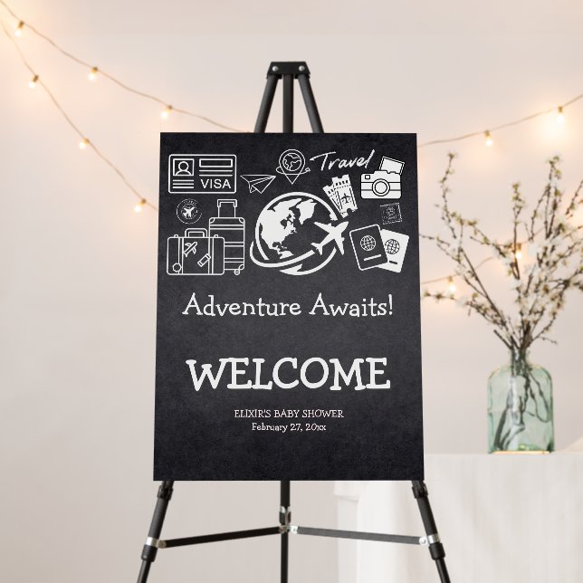 Chalkboard Adventure Awaits Baby Shower Foam Board (In Situ (Stand))
