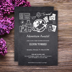 Chalkboard Adventure Awaits Baby Shower Invitation