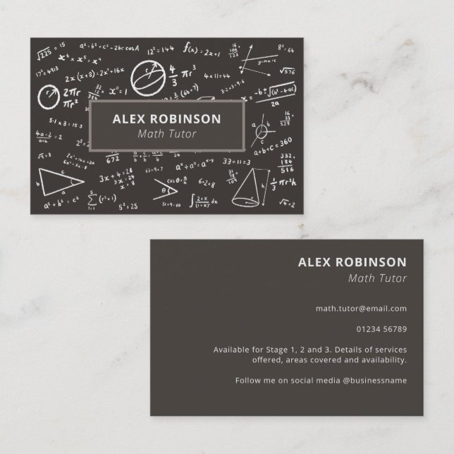 Chalkboard Algebra Math Tutor business card (Front/Back)