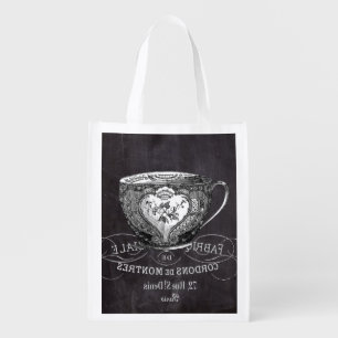 Chalkboard Alice in Wonderland tea party teacup Grocery Bag