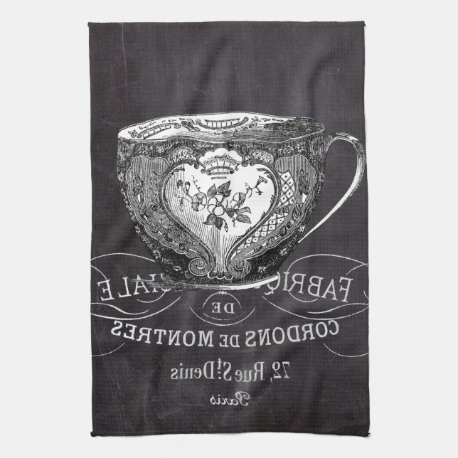 Chalkboard Alice in Wonderland tea party teacup Kitchen Towel (Vertical)