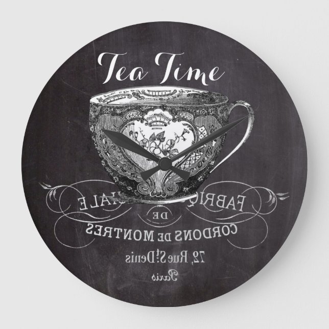 Chalkboard Alice in Wonderland tea party teacup Large Clock (Front)
